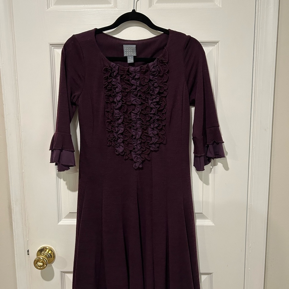 Rabbit Rabbit Rabbit Deep Purple Long Sleeve Dress